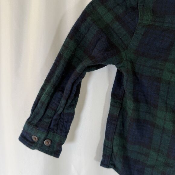 LL Bean Flannel Shirt Toddler 3T Green Plaid Button Up Long Sleeve 100% Cotton - Picture 9 of 9